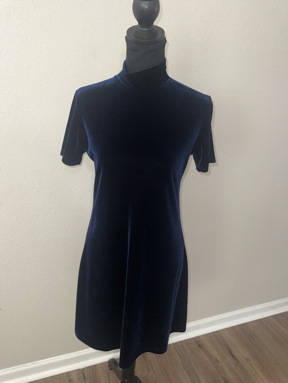 Jacqueline Ferrar Velvet Dress 4 Blue Mock Neck Vintage Y2K Whimsigoth